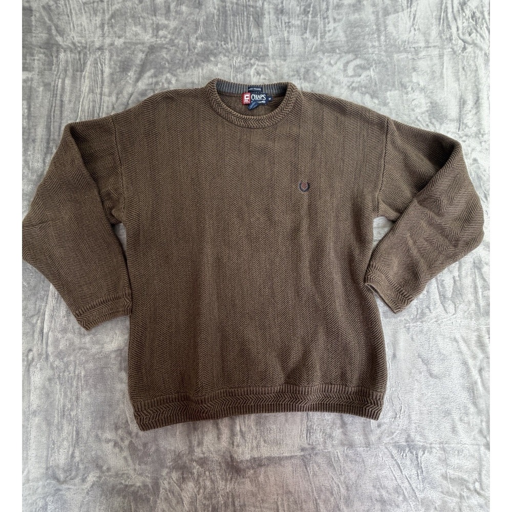 Vintage Chaps Ralph Lauren Brown Herringbone Hand Framed Sweater Size Medium